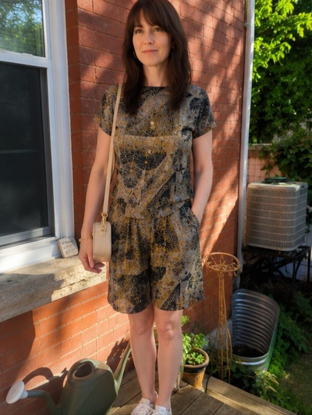 80s Vintage Two Piece Set - Short Sleeve Top & Shorts, 100% Rayon Made in Canada